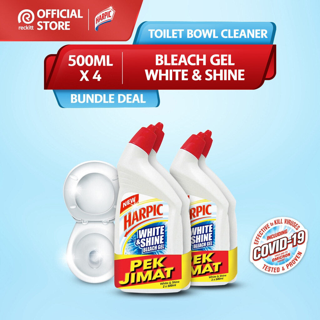 Harpic White & Shine (500mlx4) Disinfectant Toilet Bowl Cleaner White&Shine Sparkle
