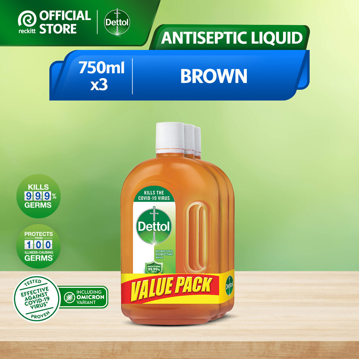 Dettol Antiseptic Brown Liquid (ASL) 750ml x3 Value Pack