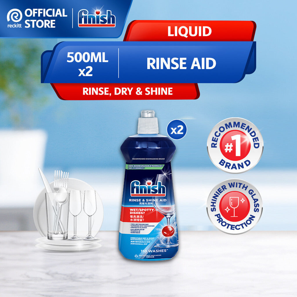 Finish Rinse Aid Shine & Dry Dishwasher Cleaning (500ml x 2)