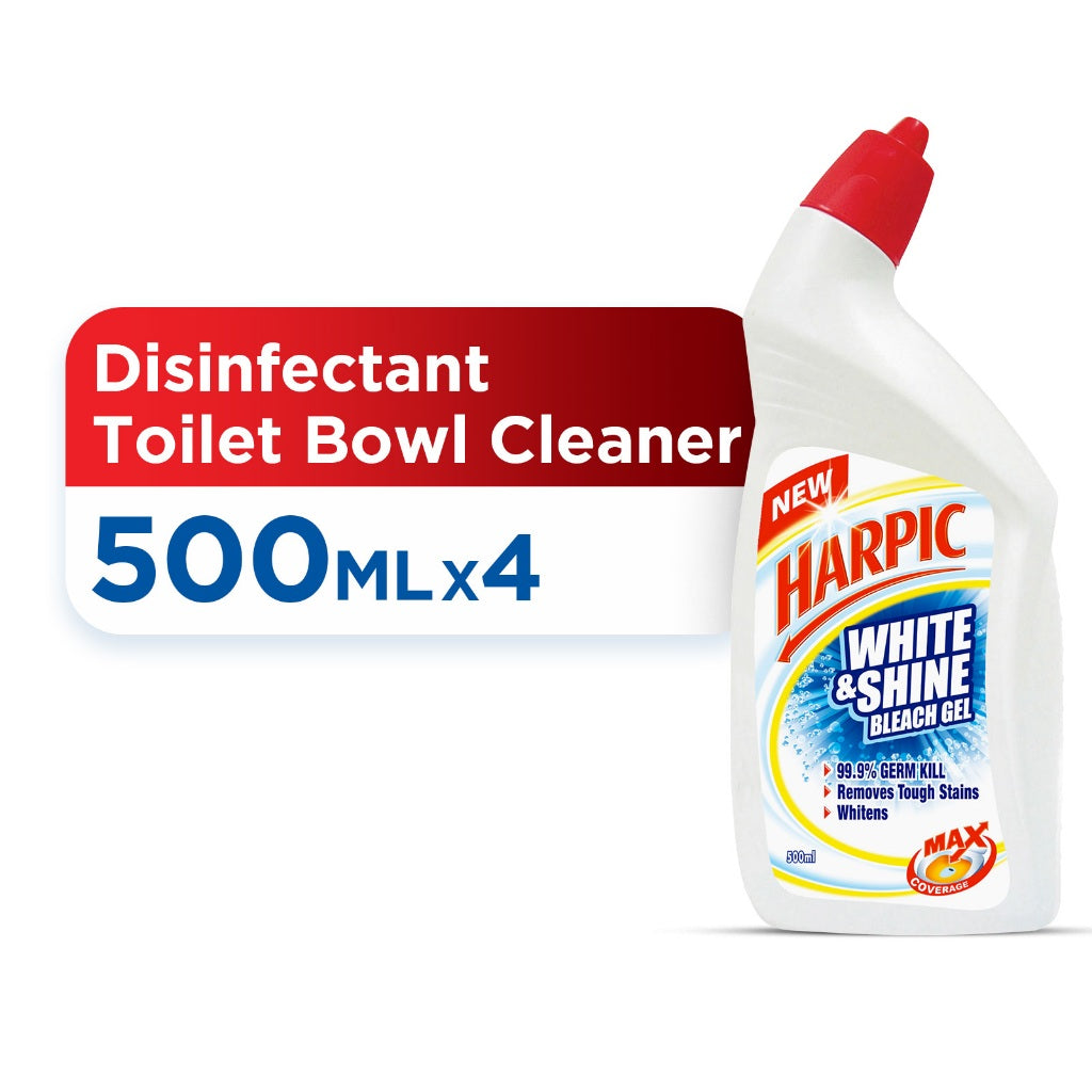 Harpic White & Shine (500mlx4) Disinfectant Toilet Bowl Cleaner White&Shine Sparkle