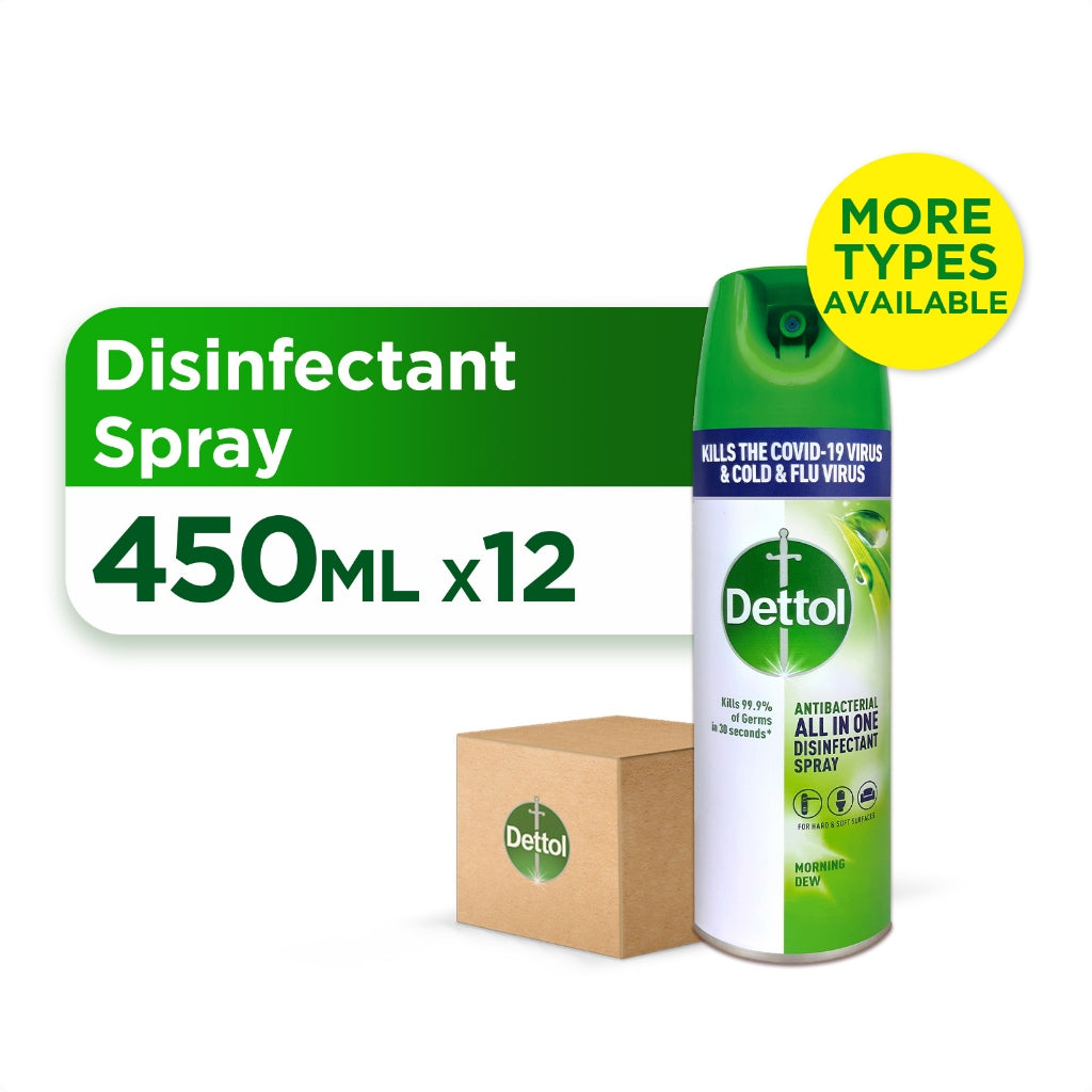 (Carton Sale) Dettol Antibacterial Disinfectant Spray 450ml x12 (Morning Dew/Crisp Breeze)
