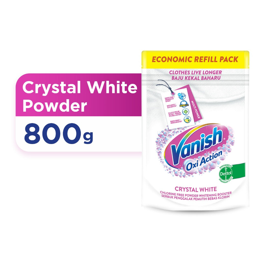 Vanish Fabric Clothes Crystal White Stain Remover Powder Resealable Doy Pack (800g)