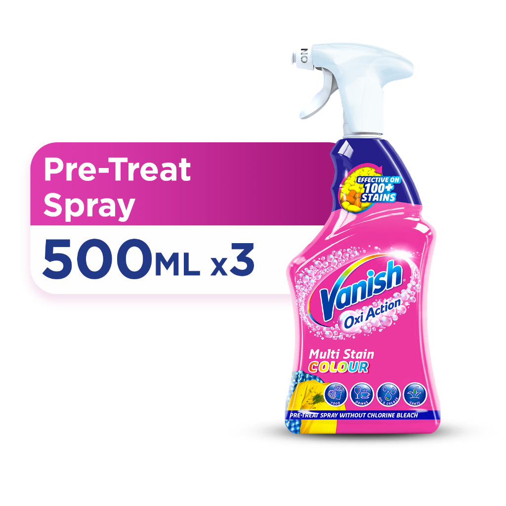 Vanish Oxi Action Multi Stain Remover Pre-Treat Trigger Spray 500ml x 3