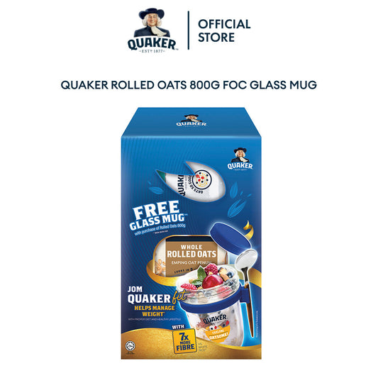 Quaker Rolled Oats 800G FOC GLASS MUG