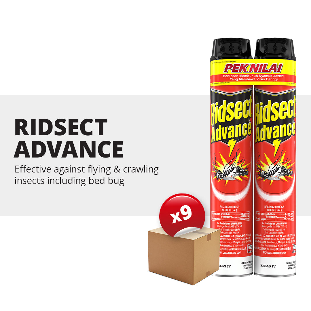 [CARTON DEAL] Ridsect Advance Mosquito Killer Aerosol Spray Twinpack (9 x 2 x 720ml)