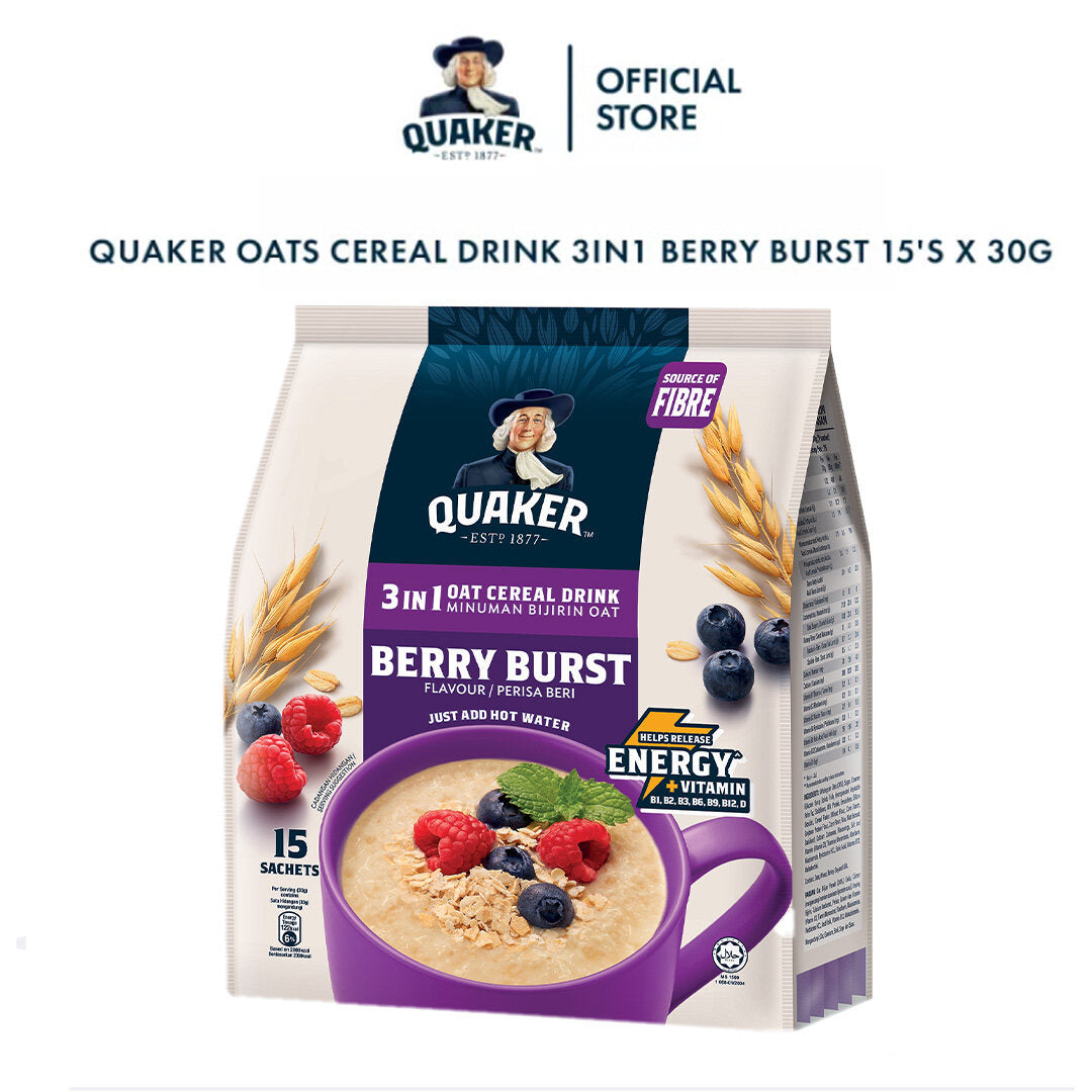 Quaker Oat Cereal Drink 3in1 Berry Burst 15's x 30g