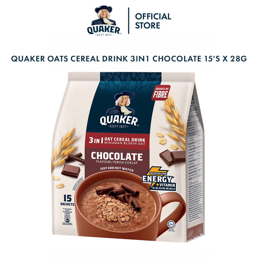 Quaker Oat Cereal Drink 3in1 Chocolate 15's x 28g