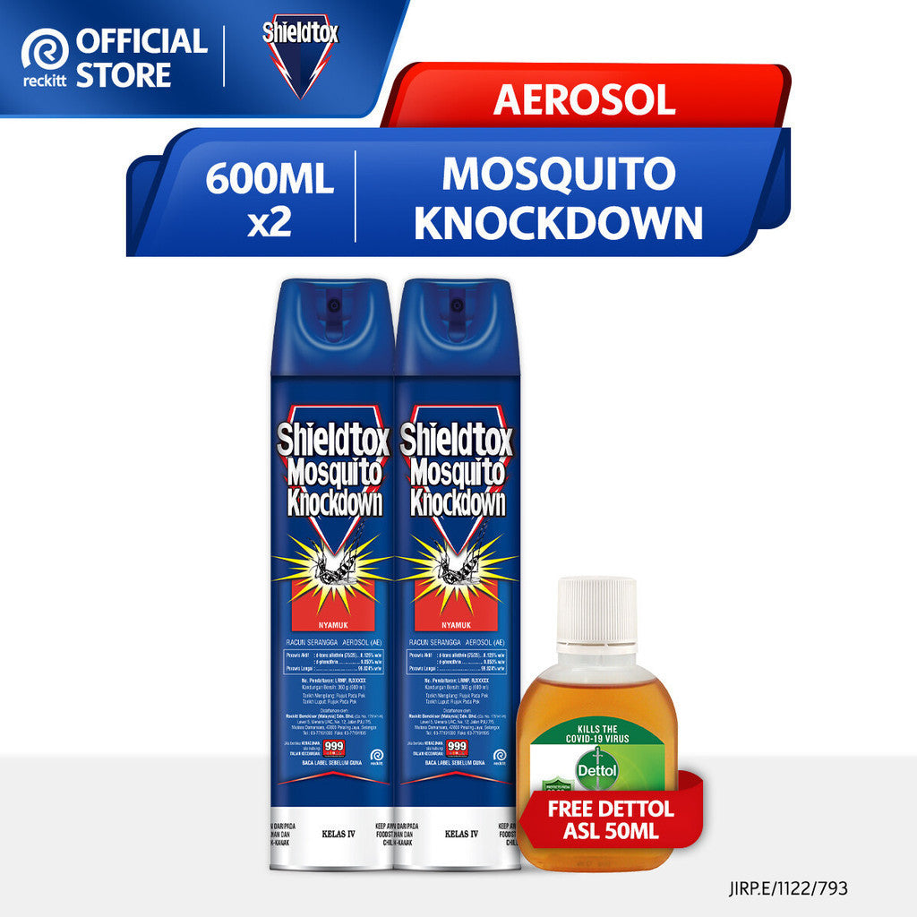 Shieldtox Mosquito Spray Aerosol (600ml x 2) [Twin Pack] FOC ASL 50ml