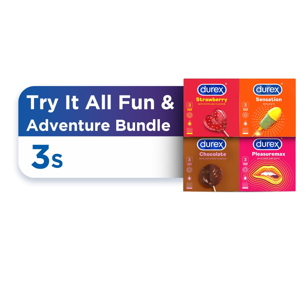 Durex Try It All Fun & Adventure Bundle Condom 3’s [For Man] (Flavoured, Ribbed, Dotted)