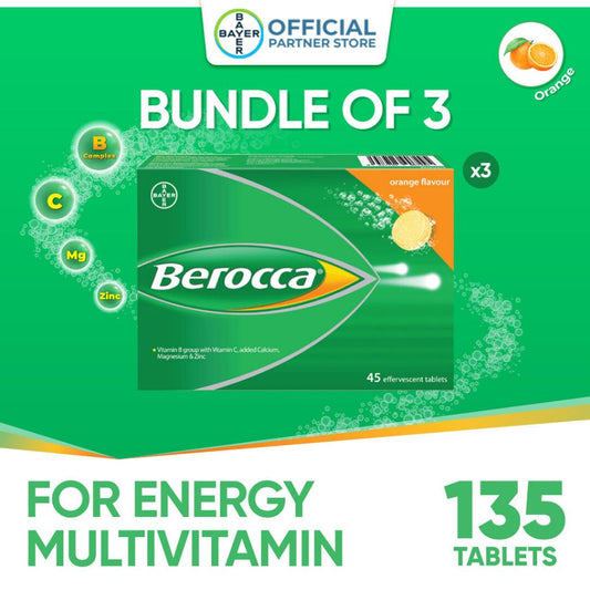 Berocca Effervescent Tablets Orange (45's x 3)  [EXP FEB 2025]