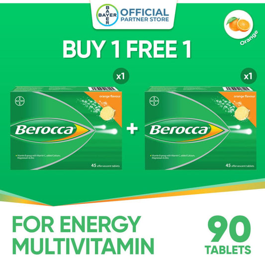 [Buy 1 Free 1] Berocca Effervescent Tablets Orange (45's) [EXP Feb 2025]