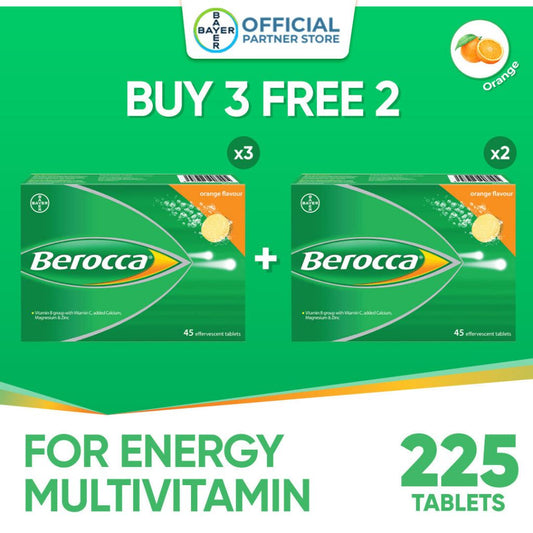 [Buy 3 Free 2] Berocca Effervescent Tablets Orange (45's x 5) [EXP Feb 2025]