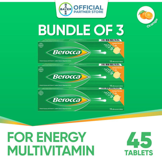 [Bundle of 3] Berocca Effervescent Tablets Orange (15's)